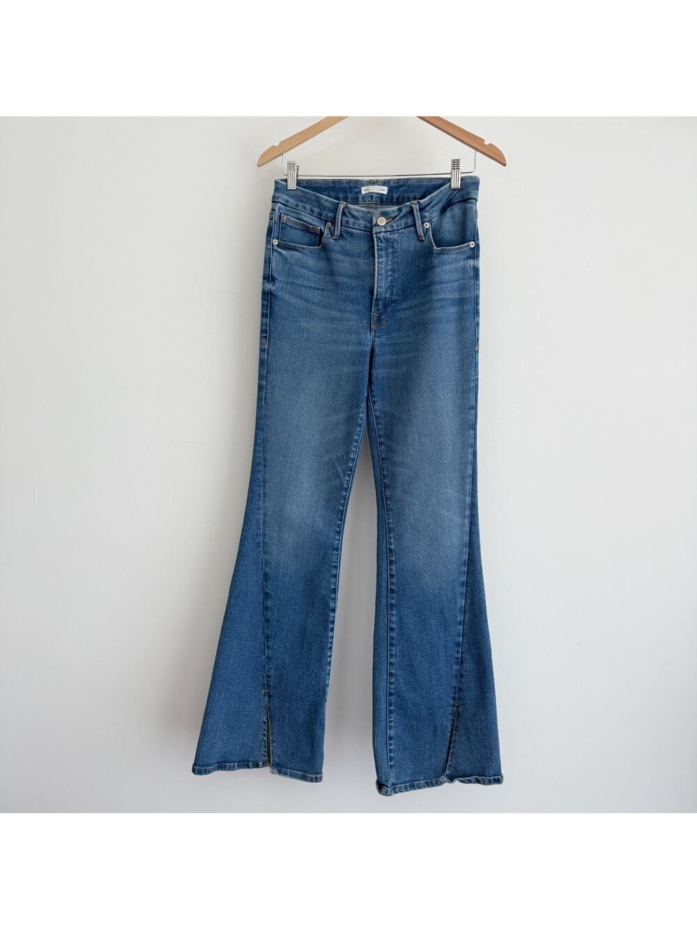 Good American Good Legs Legs Flare Jeans Womens 6 / 28 High Waist Twisted Slit